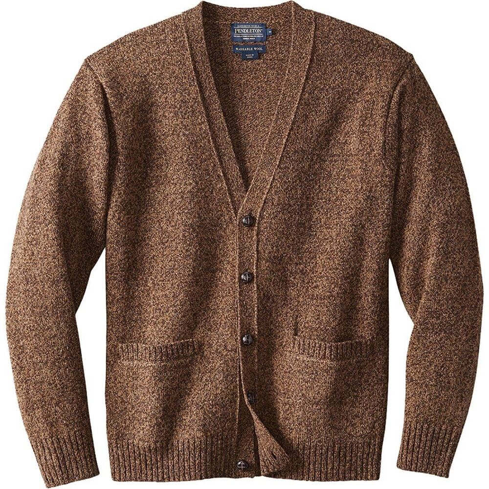 Pendleton Men’s Shetland Washable Wool Brown Cardigan Sweater Size Medium